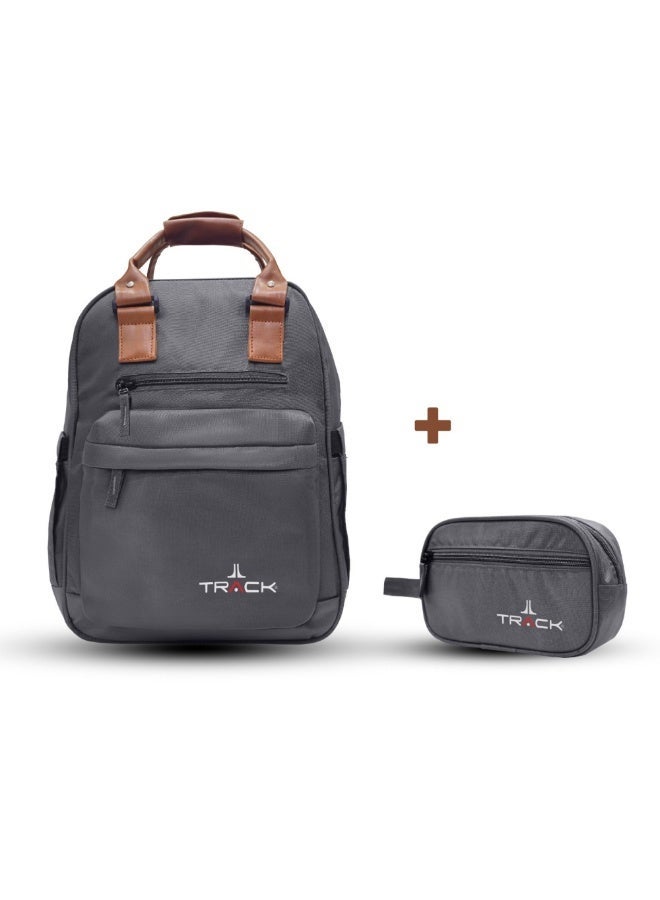 TRACK GRIP Backpack + Pouch - Grey | Laptop Backpack for Work & Travel | Lightweight Durable Backpack with Organized Storage | Comfortable Shoulder Straps | Everyday Carry Bag Set - Image 1