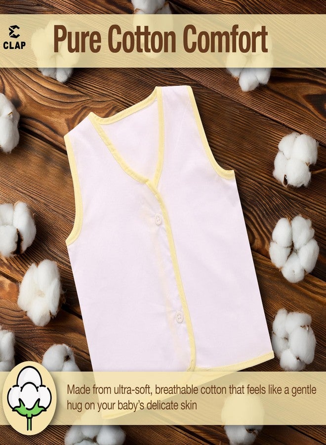CLAP Soft Premium Front Button Sleevless Cotton Jhabla for New Born Baby Combo Set of 6 (0-6 Months) White - Image 4