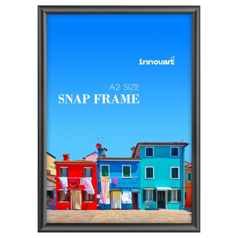 INNOVART Black Aluminum Snap Frame for Poster 16 x 24 Front Load Snap Frame Poster with PVC Protective Film for A2 Size Metal Picture Frame Wall Mounting Easy Open Aluminum Display Profile