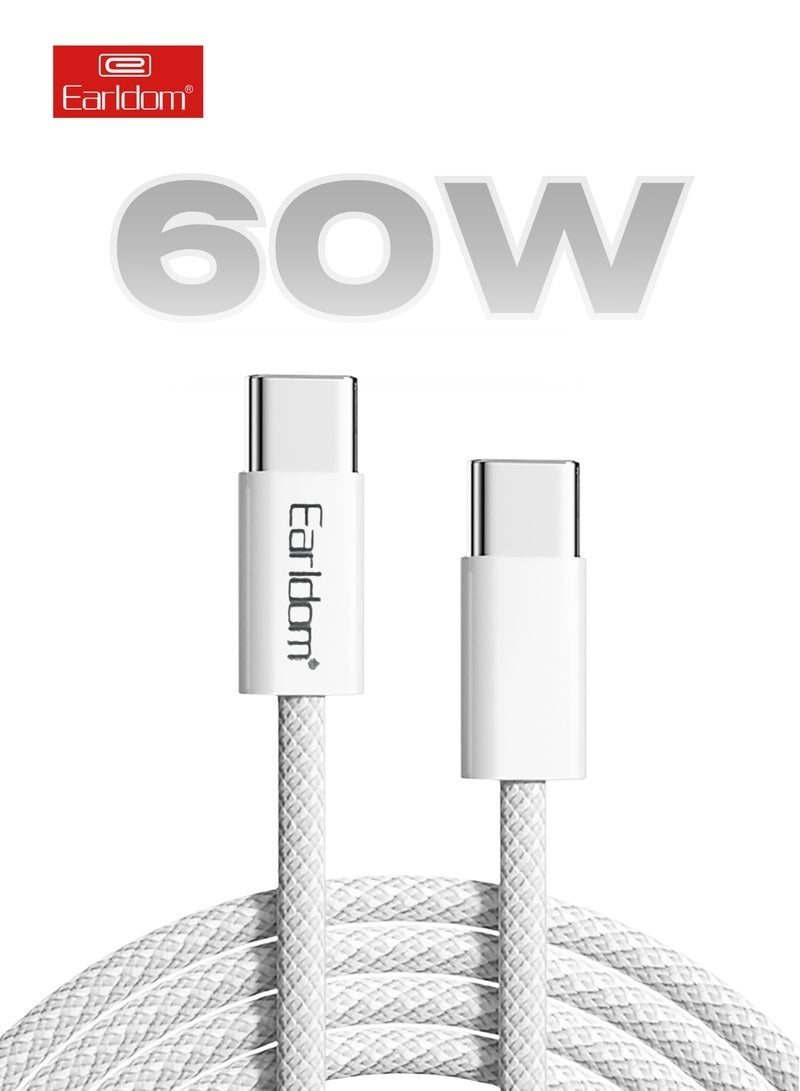 Earldom 60W Braided USB-C Cable 1 Meter - Fast Charging & Data Sync, White - Image 1