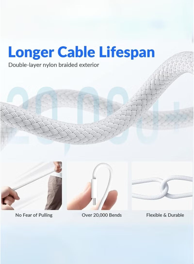 Earldom 60W Braided USB-C Cable 1 Meter - Fast Charging & Data Sync, White - Image 5