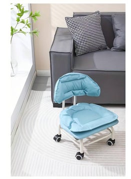 MAPPLE CREATION MAPPLE CREATION Office Chair footstools for Living Room Leather Rolling Stool Multifunctional Heavy Duty Seat Stool 360 Rotating Round Low Stool with Wheel for Living Room Sofa Stool Sky Blue  - Image 2