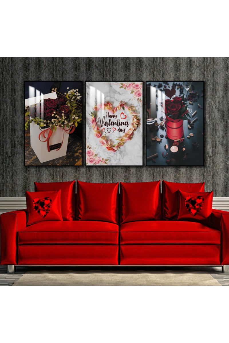 Marktna Three wooden wall painting with a frame and a clear acrylic layer - Image 1