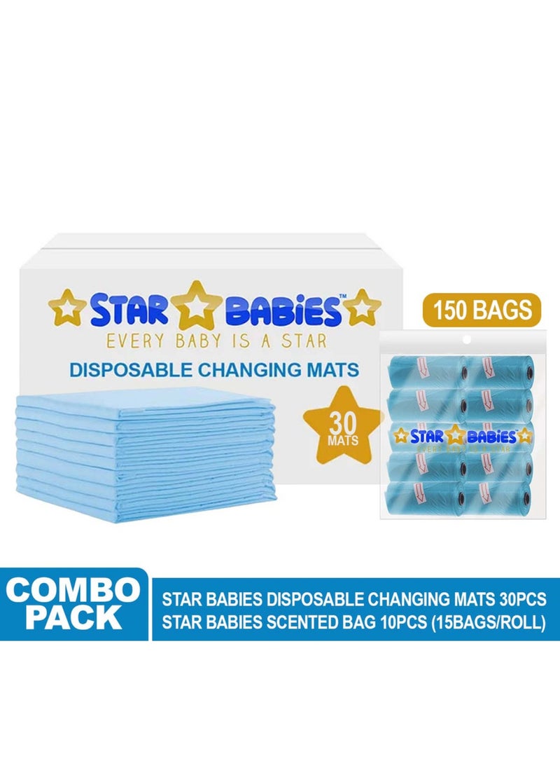 Combo Packs Changing Mat 45 X 60Cm 30Pcs With Scented Bag Pack Of 10 150Bags-Blue - pzsku/Z29680A2D430E98645784Z/45/_/1696335890/67996fc2-d770-4b90-8a56-045bae6ebb7c