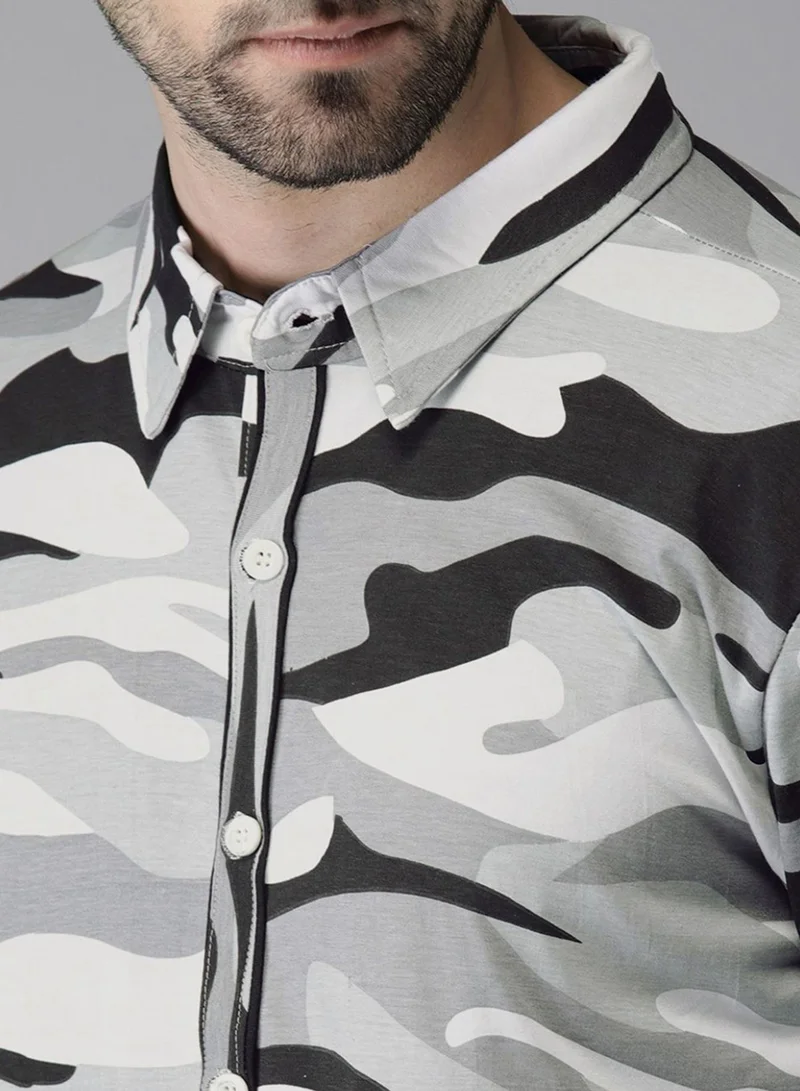 Campus Sutra Campus Sutra Men's Grey Camouflage Shirt For Casual Wear | Spread Collar | Long Sleeve | Button Closure | Cotton Shirt Crafted With Comfort Fit For Everyday Wear