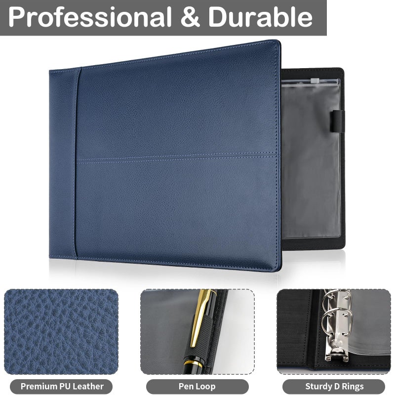 MOWPOG Professional 7 Ring Business Checkbook Binder  Premium Pu Leather Organizer For 3-On-A-Page Checks  Perfect For Business And Personal Finances  Fits 9X13 Inch Sheets  600 Check Capacity (Blue) - Image 3