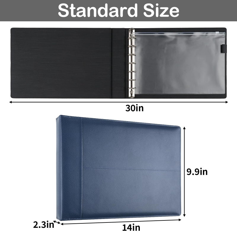 MOWPOG Professional 7 Ring Business Checkbook Binder  Premium Pu Leather Organizer For 3-On-A-Page Checks  Perfect For Business And Personal Finances  Fits 9X13 Inch Sheets  600 Check Capacity (Blue) - Image 2