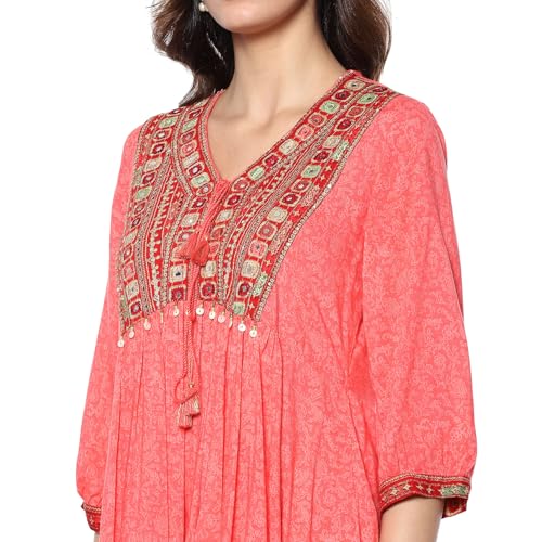 Biba Women's Peach-Beige Rayon Peplum Kurta Suit Set_38 - Image 2