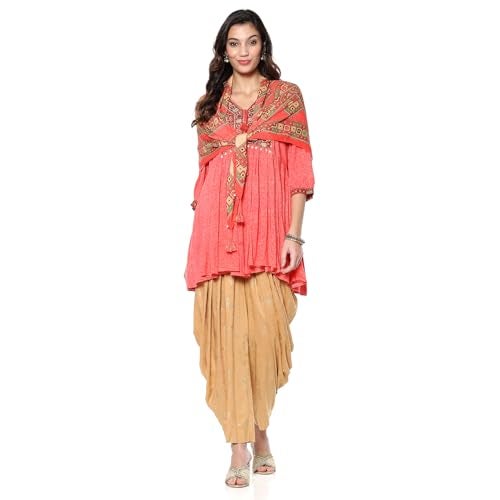 Biba Women's Peach-Beige Rayon Peplum Kurta Suit Set_38 - Image 1