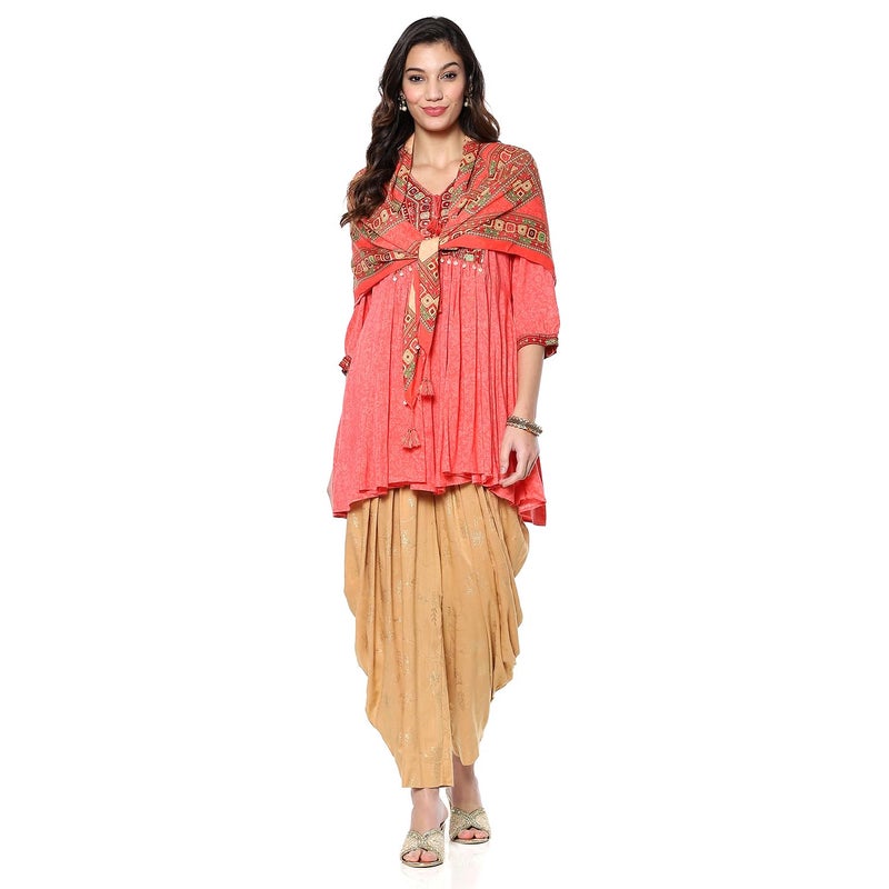 Biba Women's Peach-Beige Rayon Peplum Kurta Suit Set_38 - Image 5
