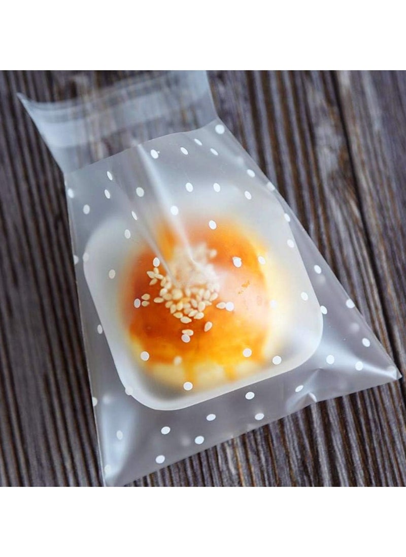 General 200 Pack DIY Self-Adhesive Plastic Clear Candy Cookie Gift Bags, 4 inch x 4 inch Resealable White Polka Dot Self-Sealing Bags  - Image 1