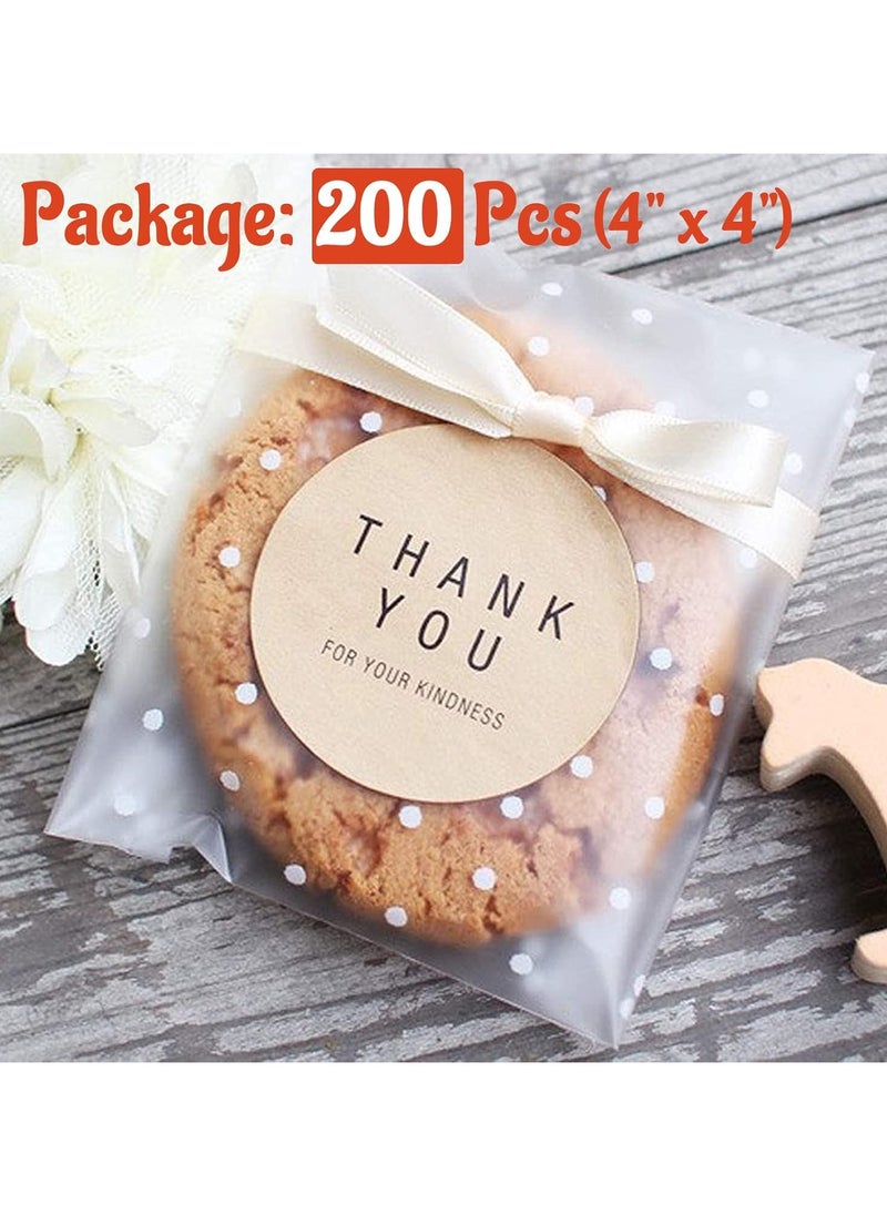 General 200 Pack DIY Self-Adhesive Plastic Clear Candy Cookie Gift Bags, 4 inch x 4 inch Resealable White Polka Dot Self-Sealing Bags  - Image 2