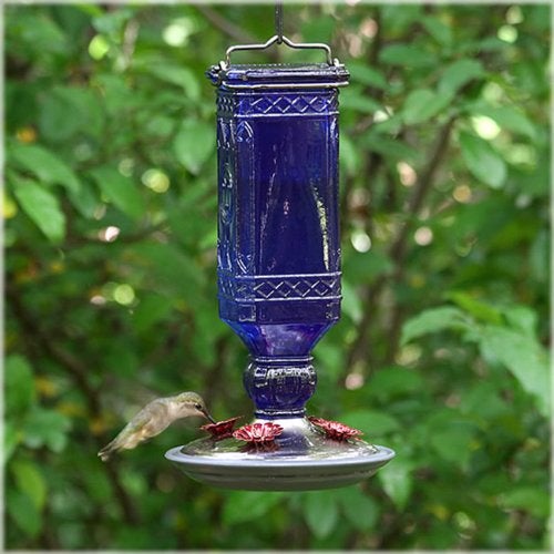 Perky-Pet 8117-2 Square Antique Glass Bottle Hummingbird Feeder - 16 Ounces - Image 2