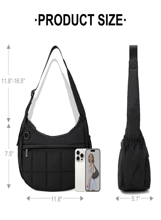 GASSDA Shoulder Bag for Women Small Puffer Purses Crescent Bag Hobo Handbags with Adjustable Strap for Daily, Black - Image 3