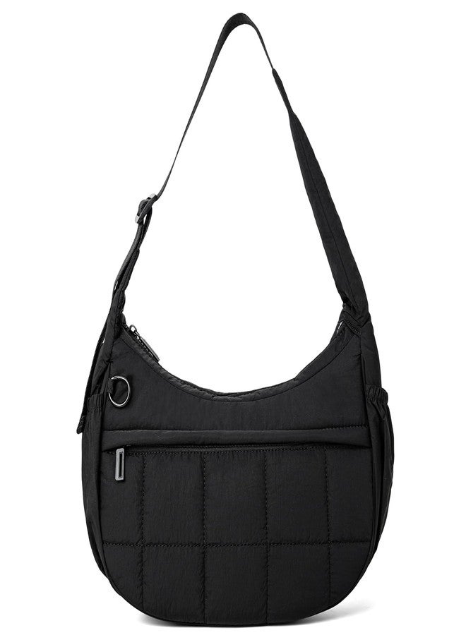 GASSDA Shoulder Bag for Women Small Puffer Purses Crescent Bag Hobo Handbags with Adjustable Strap for Daily, Black - Image 1