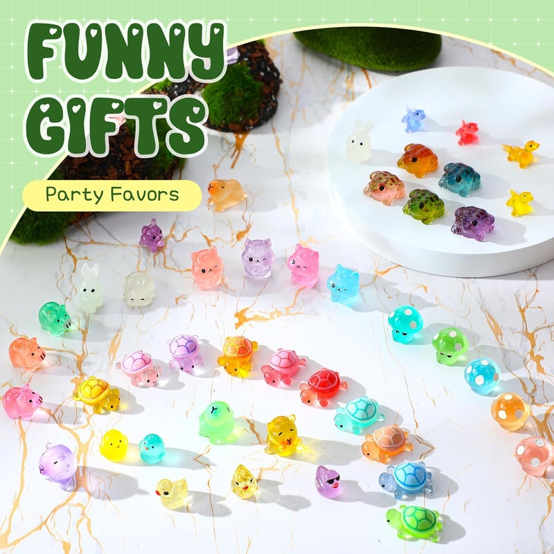 Outus 154 Pcs Luminous Mini Resin Animals Glow in The Dark Ducks Tiny Resin Animal Figurines Glow in The Dark Mini Figurines for Micro Garden Landscape Cake Potted Plants Decor Supplies (Vibrant) - Image 3