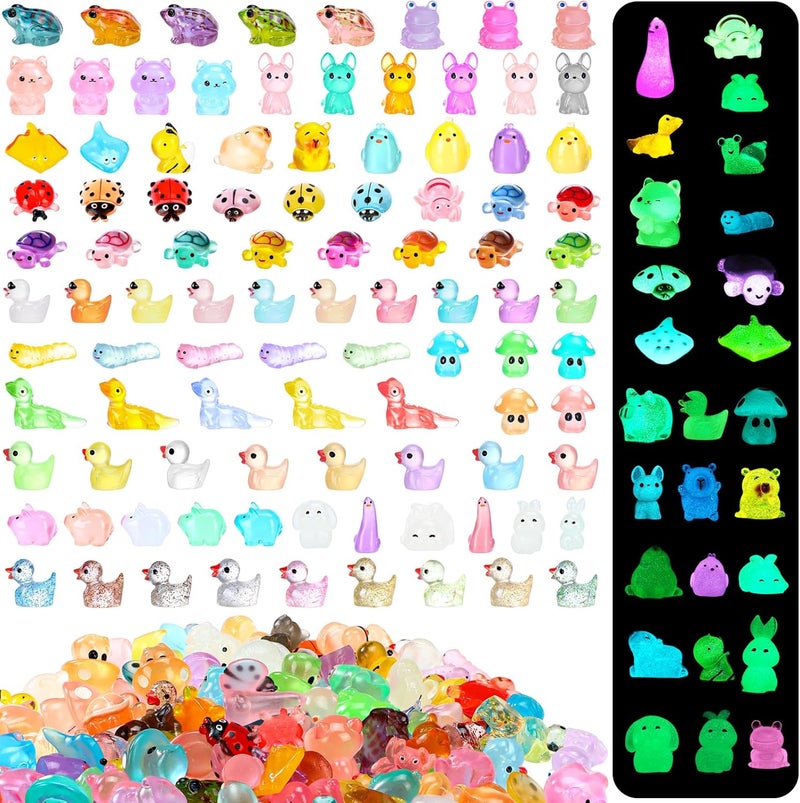 Outus 154 Pcs Luminous Mini Resin Animals Glow in The Dark Ducks Tiny Resin Animal Figurines Glow in The Dark Mini Figurines for Micro Garden Landscape Cake Potted Plants Decor Supplies (Vibrant) - Image 1