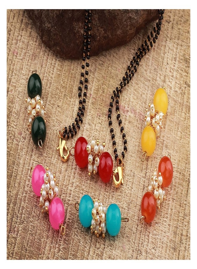 JFL Women's -Jewellery For Less Pride Multi-Color Beads Pendant Gold Changeable With Black Beaded Golden Chain Magalsutra,Valentine - Image 2