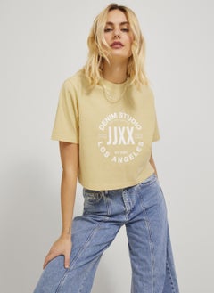 JJXX Crew Neck Printed Yellow Women's T-Shirt 12200326  - Image 3