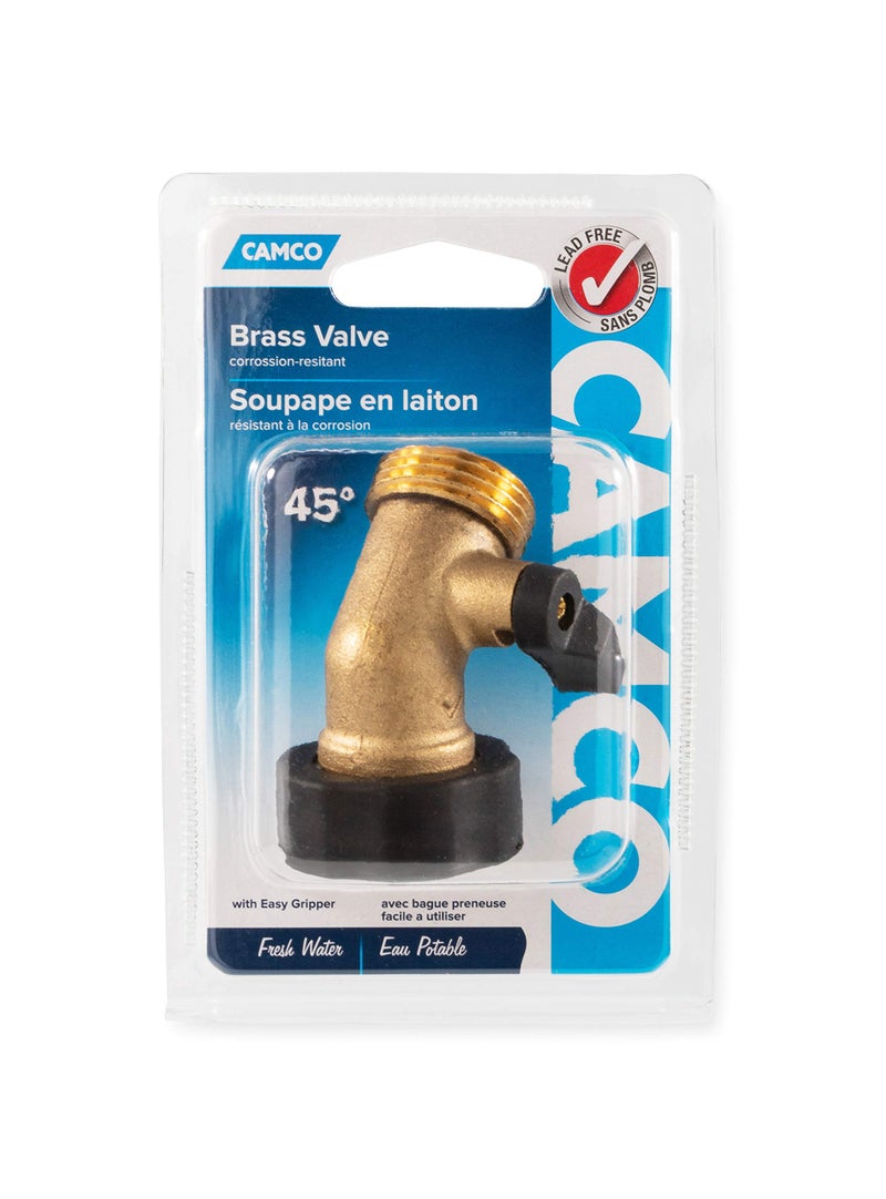 Camco Solid Brass 45 Degree Drinking Water Valve with Garden Hose Connections (20173) - Image 5