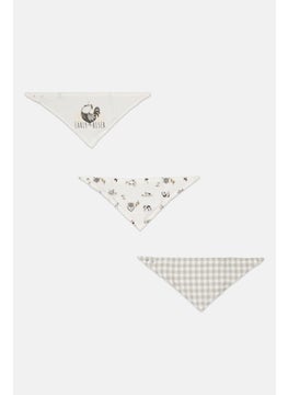 Rabbit + Bear Toddlers Boy 3Pcs Printed Bandana Bib, White Combo  - Image 3