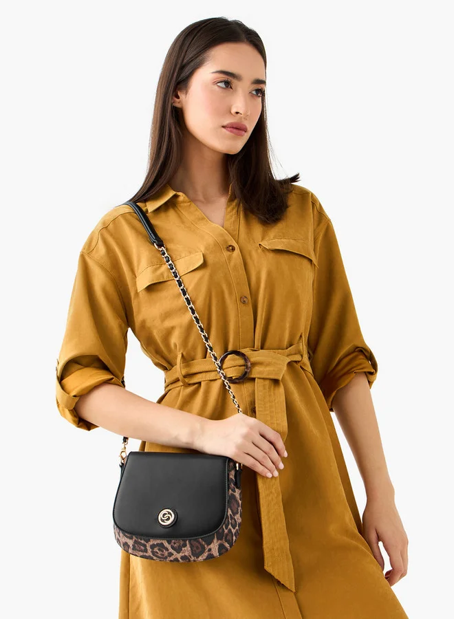 سيليست حقيبة كروس بودي بطبعة حيوانات بحزام سلسلة قابل للفصل وإغلاق بأزرار