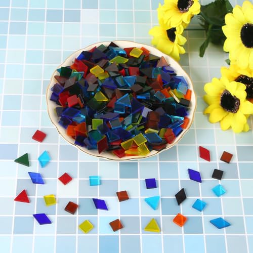 Aunifun 800 PCS Mixed Color Mosaic Tiles, Stained Transparent Glass Mosaic Pieces with Organizer Box for DIY Crafts Home Decoration, Triangle Square and Rhombus - Image 4