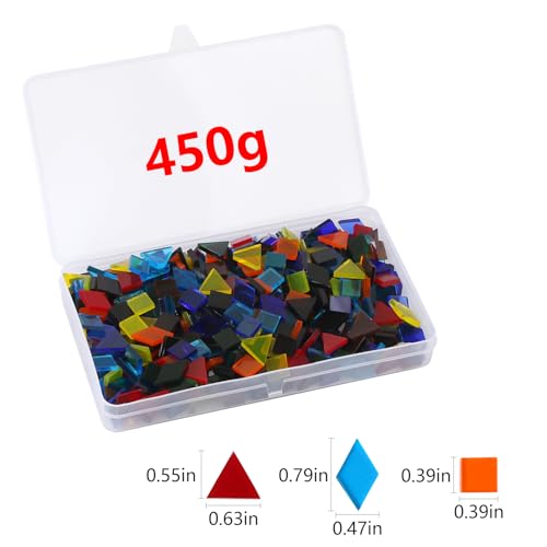 Aunifun 800 PCS Mixed Color Mosaic Tiles, Stained Transparent Glass Mosaic Pieces with Organizer Box for DIY Crafts Home Decoration, Triangle Square and Rhombus - Image 2