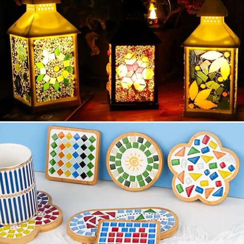 Aunifun 800 PCS Mixed Color Mosaic Tiles, Stained Transparent Glass Mosaic Pieces with Organizer Box for DIY Crafts Home Decoration, Triangle Square and Rhombus - Image 5