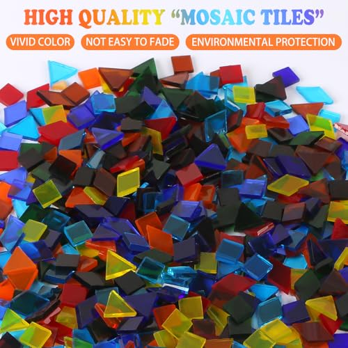 Aunifun 800 PCS Mixed Color Mosaic Tiles, Stained Transparent Glass Mosaic Pieces with Organizer Box for DIY Crafts Home Decoration, Triangle Square and Rhombus - Image 3