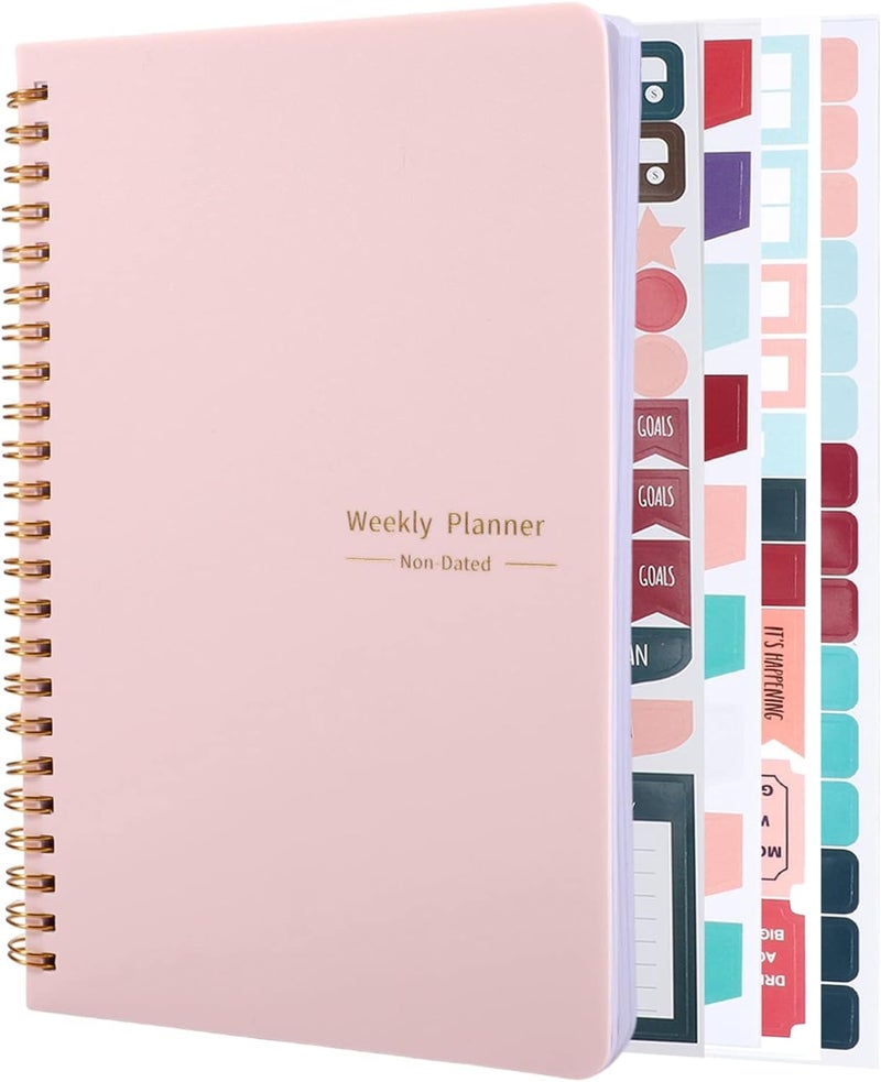 Thboxes Undated Weekly Planner with Habit Tracker, 52 Weeks To Do List Notebook A5 Weekly Goal Planner with Spiral Binding & Stickers Home Work School Supplies for Women Girls 8.2" x 5.7" - Pink - Image 1