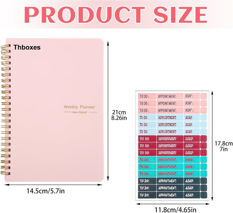 Thboxes Undated Weekly Planner with Habit Tracker, 52 Weeks To Do List Notebook A5 Weekly Goal Planner with Spiral Binding & Stickers Home Work School Supplies for Women Girls 8.2" x 5.7" - Pink - Image 2