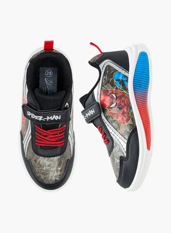 مارفل Boys Spider-Man Print Light-Up Sneakers with Hook and Loop Closure