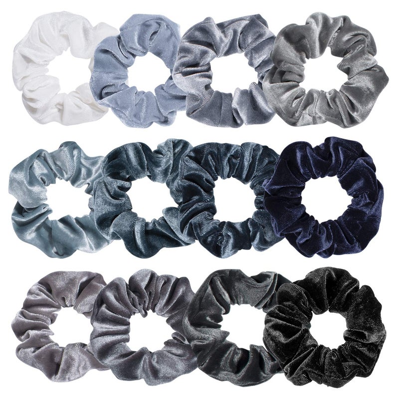 Whaline 12Pcs Blue Gray Theme Hair Scrunchies Velvet Elastics Scrunchy Bobbles Soft Hair Bands Hair Ties Hair Accessories for Girls, Women - Image 4