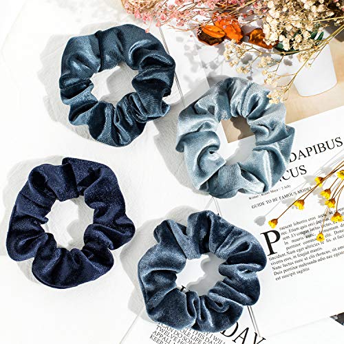 Whaline 12Pcs Blue Gray Theme Hair Scrunchies Velvet Elastics Scrunchy Bobbles Soft Hair Bands Hair Ties Hair Accessories for Girls, Women - Image 5