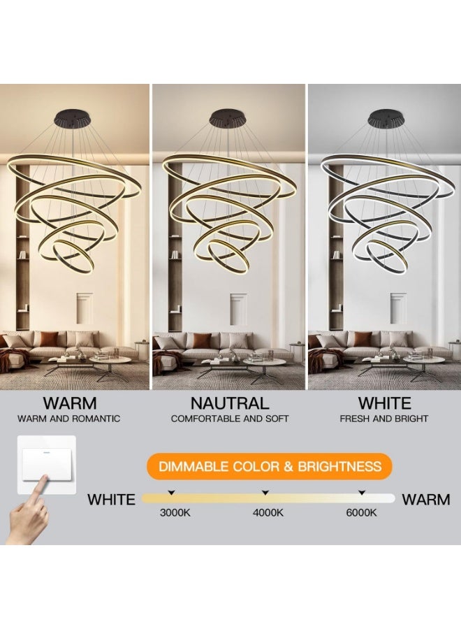 PRIME SOLE Modern Spiral LED Ring Chandelier Pendant Ceiling Light with Multi Circle Design, Adjustable Hanging Fixture for Living Room Staircase Foyer Dining Hall Decorative Lighting - Image 3