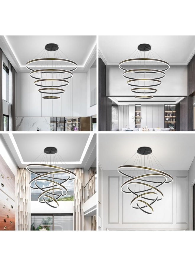 PRIME SOLE Modern Spiral LED Ring Chandelier Pendant Ceiling Light with Multi Circle Design, Adjustable Hanging Fixture for Living Room Staircase Foyer Dining Hall Decorative Lighting - Image 2
