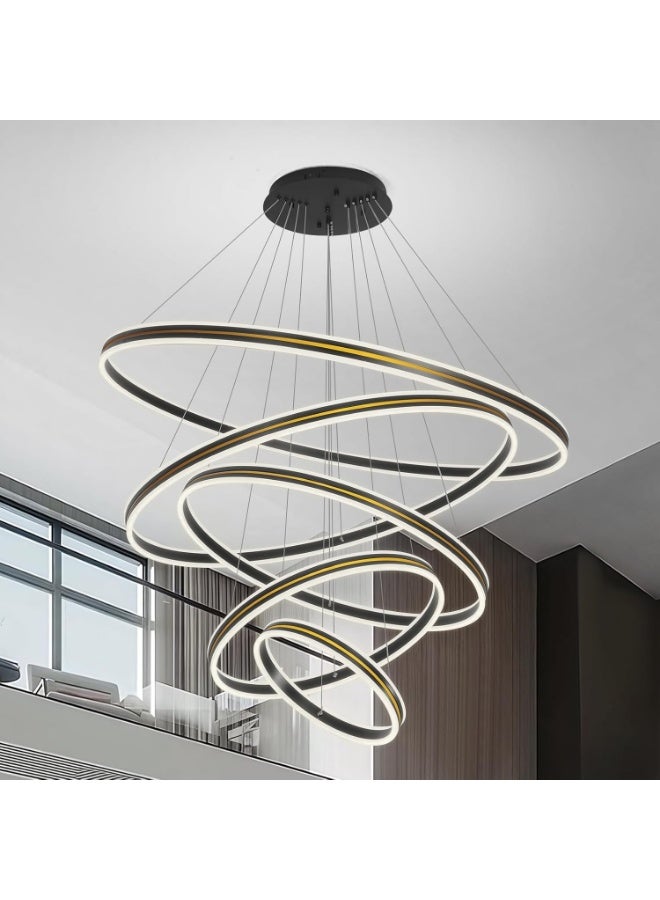 PRIME SOLE Modern Spiral LED Ring Chandelier Pendant Ceiling Light with Multi Circle Design, Adjustable Hanging Fixture for Living Room Staircase Foyer Dining Hall Decorative Lighting - Image 1