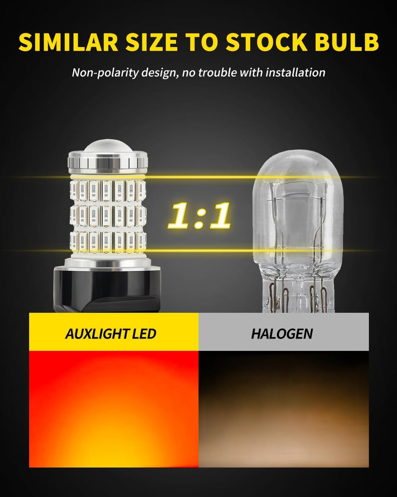 AUXLIGHT LED Strobe/Flash Brake Tail Light Bulbs 7443 7440 LED Bulb Red 320% Brighter 7441 7444 T20 992 W21W Led Bulbs for Tail Stop Brake Lights (Brilliant Red, Pack of 2) - Image 4