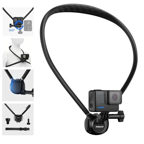MOBILIFE Action Camera Neck Mount Hands-Free POV Neck Holder 360° Adjustable Ergonomics Silicone Gooseneck Anti-Shake Chest Strap Air Cushion for GoPro Hero 13/12/11/10/MAX, Insta 360 X Series - Image 1