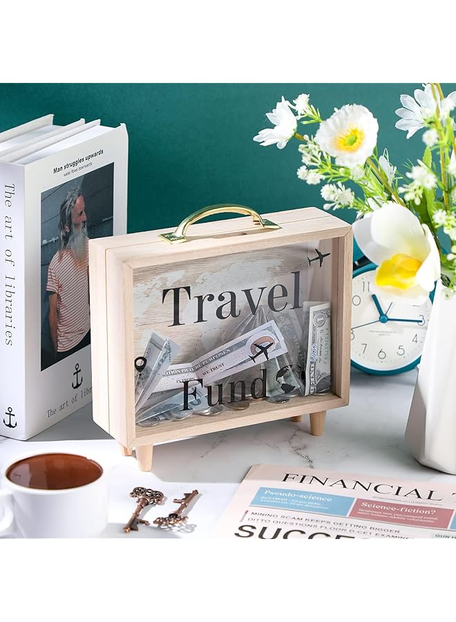 إيروريكس صندوق سفر، حصالة نقود خشبية بمقبض، صندوق نقود للإجازة، صندوق توفير مزخرف، حقيبة سفر للبالغين، سفر، إجازة، زفاف، 20 * 20 * 6.8 سم - Image 5