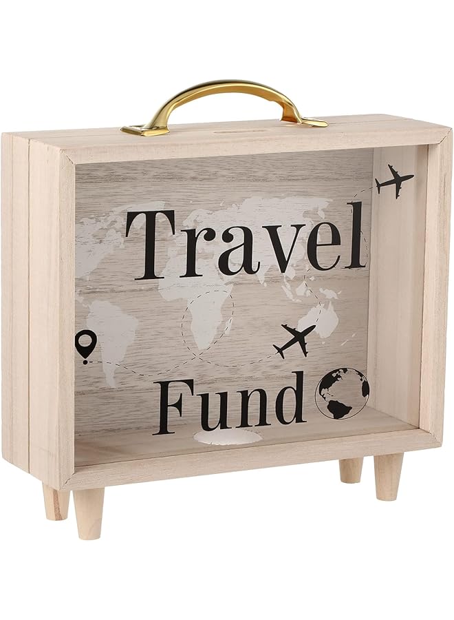 إيروريكس صندوق سفر، حصالة نقود خشبية بمقبض، صندوق نقود للإجازة، صندوق توفير مزخرف، حقيبة سفر للبالغين، سفر، إجازة، زفاف، 20 * 20 * 6.8 سم - Image 1