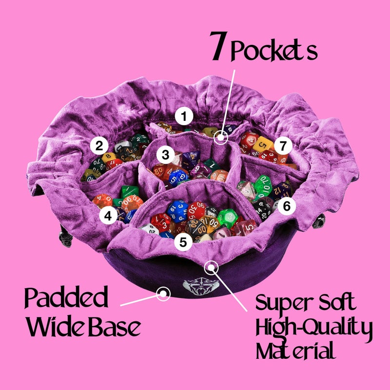 CardKingPro Immense Dice Bags with Pockets - Purple - Capacity 150+ Dice - Great Organizer for Dice Hoarders, Perfect for Dungeons and Dragons [Patented Design] - Image 3