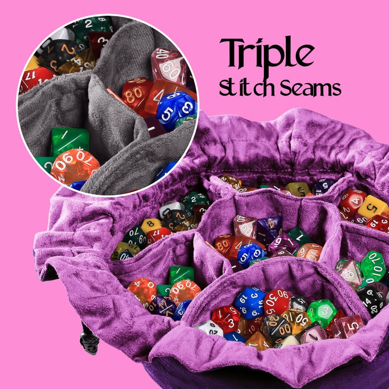 CardKingPro Immense Dice Bags with Pockets - Purple - Capacity 150+ Dice - Great Organizer for Dice Hoarders, Perfect for Dungeons and Dragons [Patented Design] - Image 5
