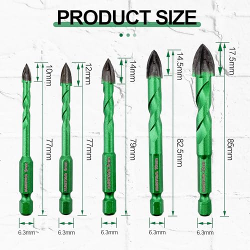 KURSTOL Masonry Diamond Drill Bit 10pcs 1412 Concrete Diamond Hole Saw Set for Wood Plastic Brick Ceramic Tile EtcDiamond Core Drill Bit Carbide Tips Quick Change Shank Fixed on Drills - Image 3