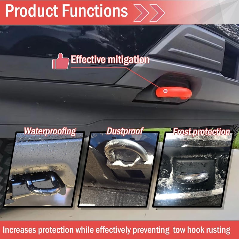 GEATaaT أغطية خطاف السحب المتوافقة مع فورد F150 2004-2024، برونكو بيز/بيغ بيند/أوتر بانكس 2021-2024، تويوتا تندرا 2017-2021 (أحمر) - Image 3