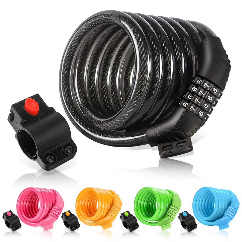 ETRONIC M6 Resettable Combination Lock Bike Cable, 6-Feet x 3/8-Inch, Black - Image 1