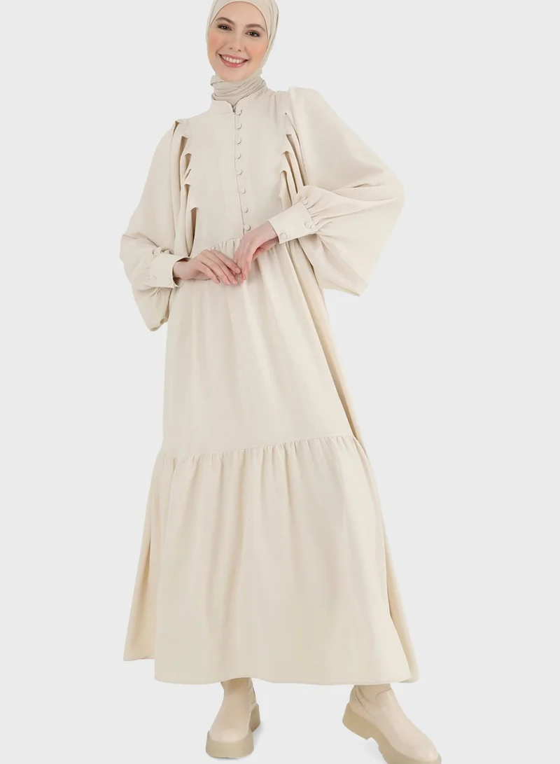 Refka by modanisa Balloon Sleeve Button Detail Dress