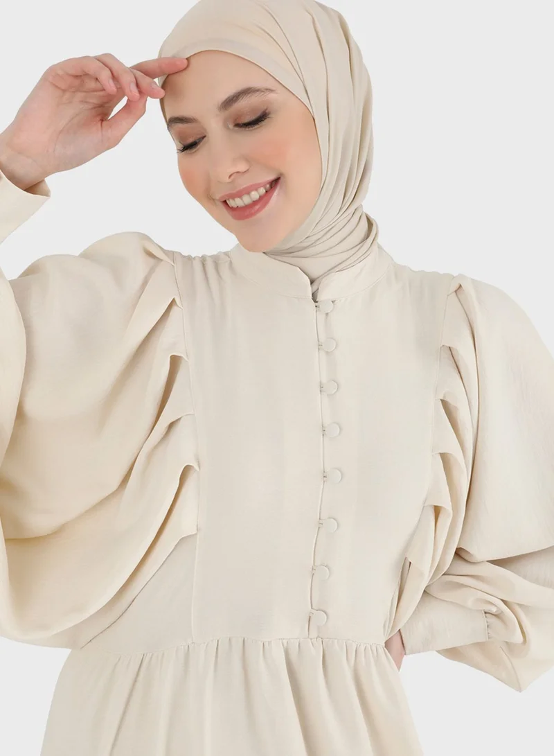 Refka by modanisa Balloon Sleeve Button Detail Dress