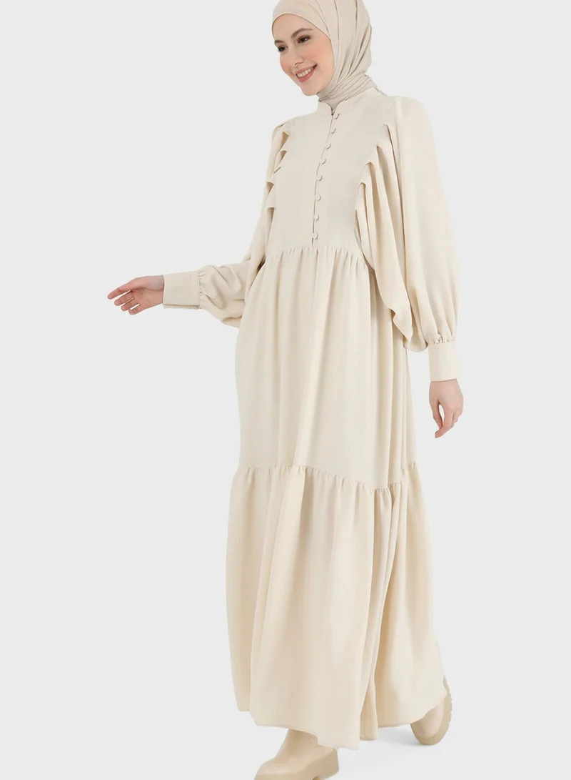 Refka by modanisa Balloon Sleeve Button Detail Dress